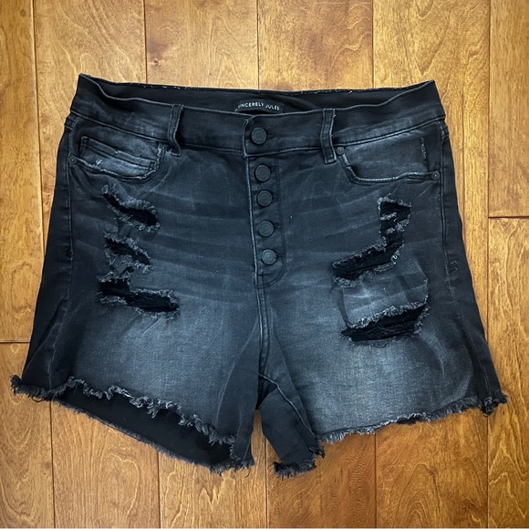 Sincerly Jules Pants - Sincerely Jules Distressed Jean Shorts Size 9 Black Whimsygoth 90’s Casual